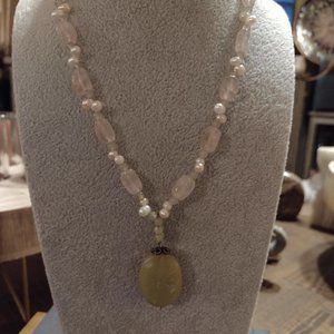Vintage Pearl Jade Quartz & Sterling Necklace